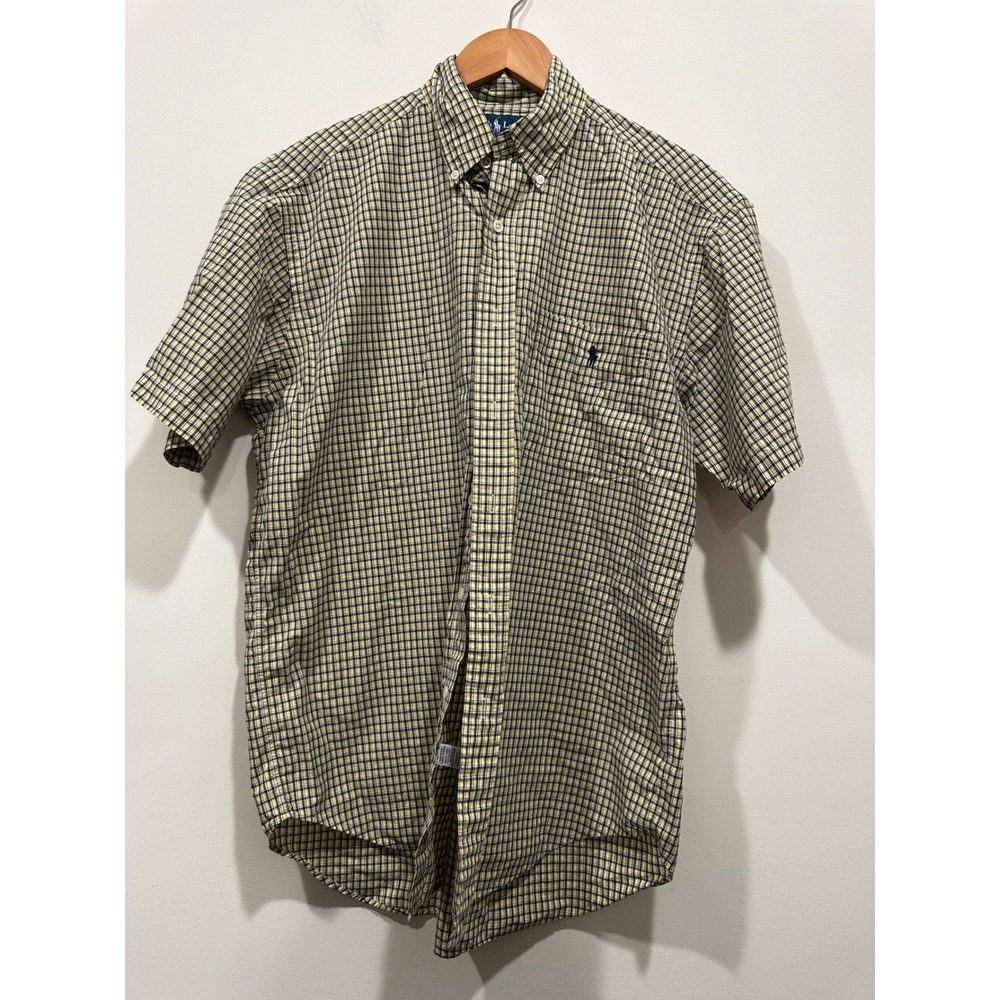 Polo Ralph Lauren Blake Mens M Yellow Navy Plaid‎ Short Sleeve Button Down Shirt